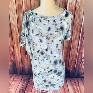 Women’s Small Blouse Deletta Multicolored Cinched Shoulder & Hip Asymmetrical